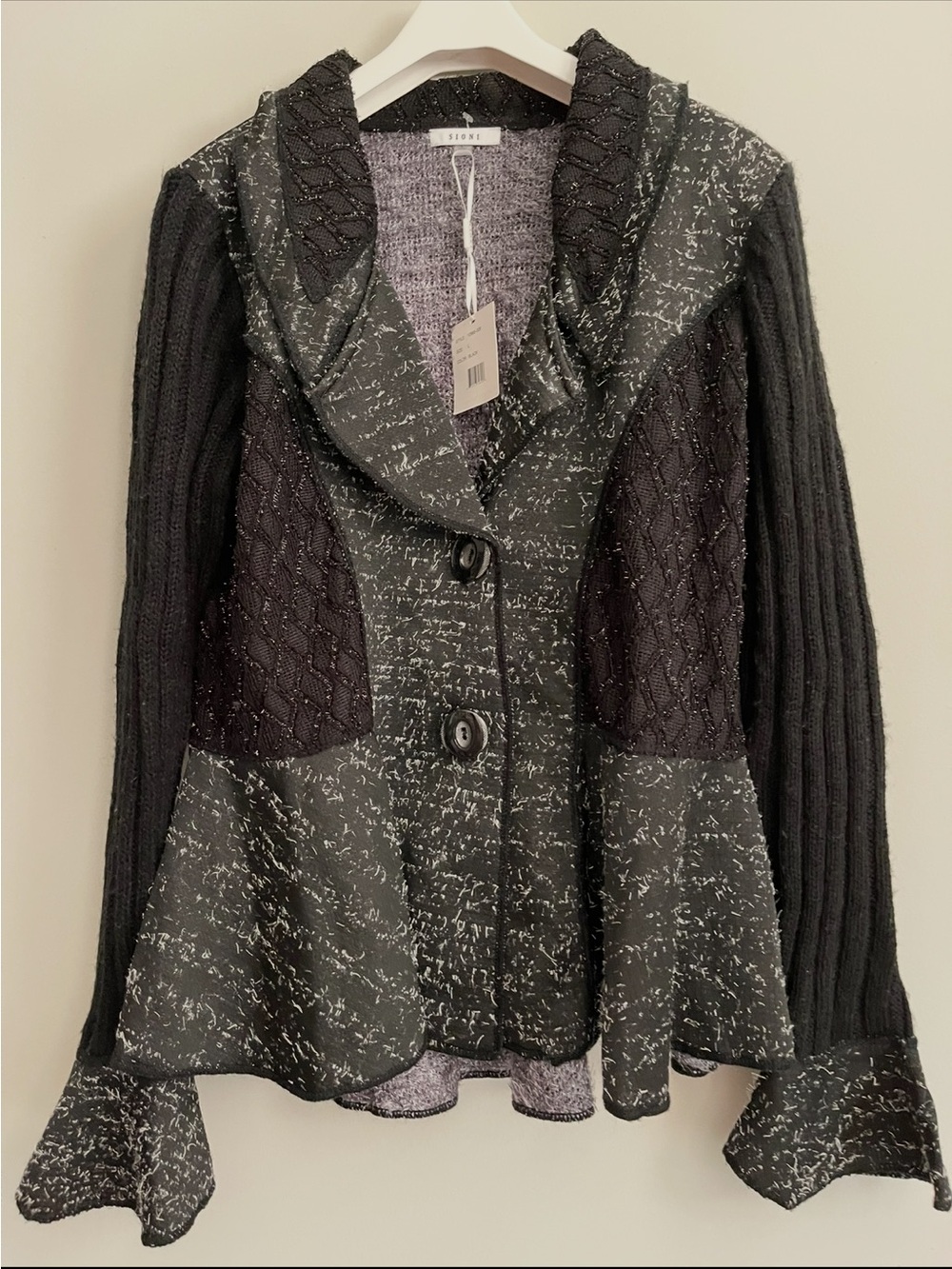 Sioni Black and Gray Mixed-Knit Button Front Cardigan Jacket size Large